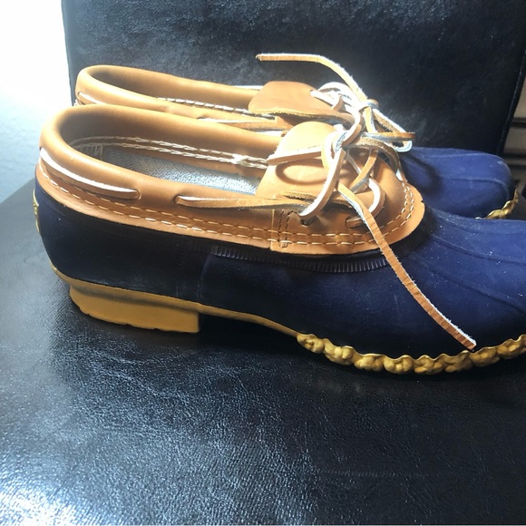 L.L. Bean Boots Womens Blue Tan Bottoms Duck Boot Gum Sole Rain Boots Size 9N - Picture 5 of 12